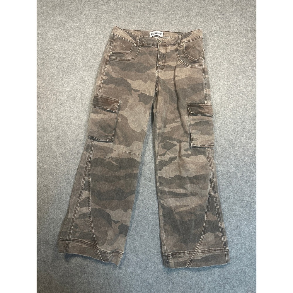 Disclosure Camo Cargo Pants 9/29 Brown Grey Wide Leg Cotton Denim